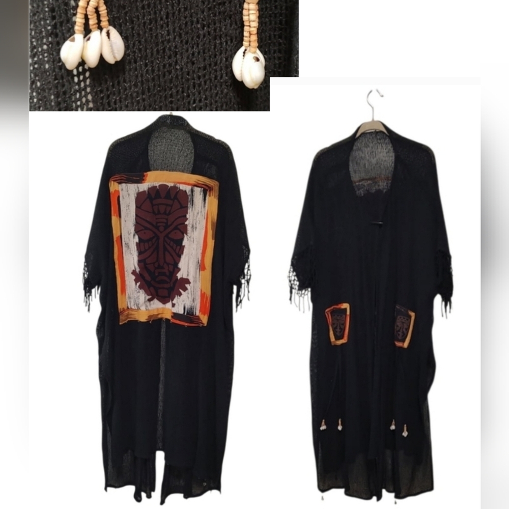 Indi Aztec Kimono Tiki Duster Net Mesh